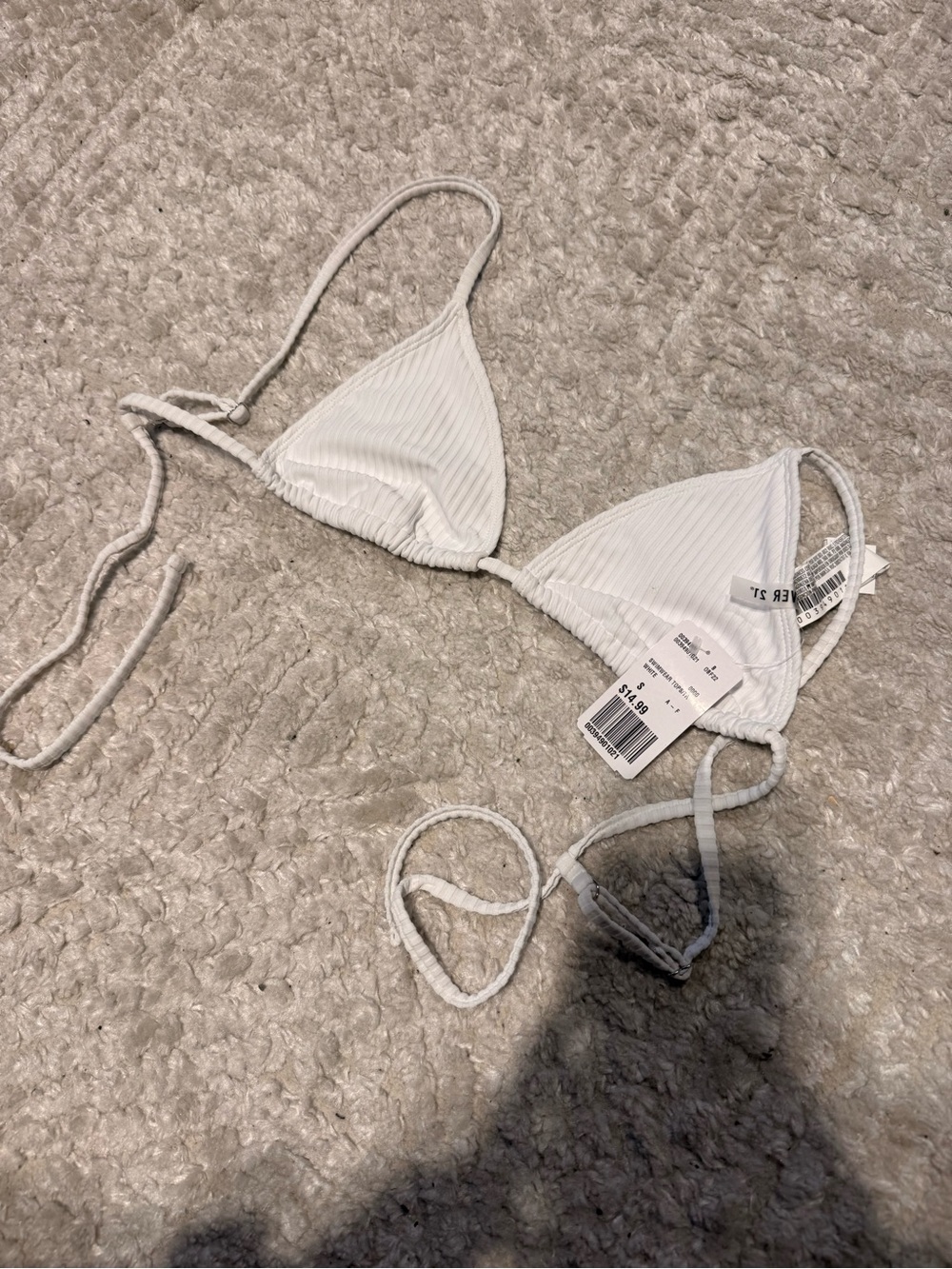 Forever21 White Ribbed Triangle Bikini Top